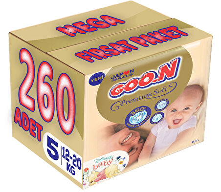 Goon Premium Soft Bebek Bezi Beden:5 (12-20Kg) Junior 260 Adet Mega Fırsat Pk