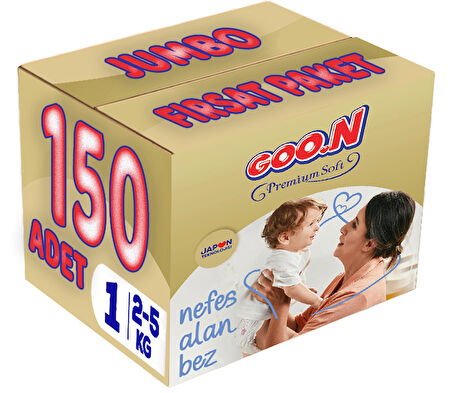 Goon Premium Soft Bebek Bezi Beden:1 (2-5Kg) Yeni Doğan 150 Adet Jumbo Fırsat Pk