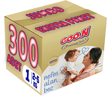 Goon Premium Soft Bebek Bezi Beden:1 (2-5Kg) Yeni Doğan 300 Adet Jumbo Ekstra Pk