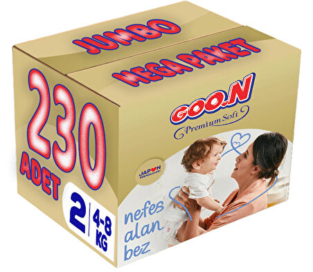 Goon Premium Soft Bebek Bezi Beden:2 (4-8Kg) Mini 230 Adet Jumbo Mega Pk