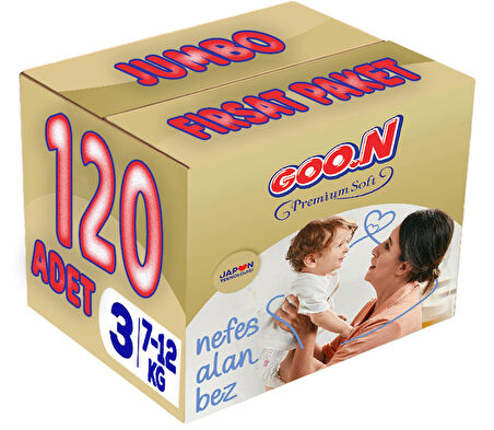 Goon Premium Soft Bebek Bezi Beden:3 (7-12Kg) Midi 120 Adet Jumbo Fırsat Pk