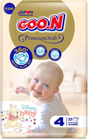 Goon Premium Soft Bebek Bezi Beden:4 (9-14Kg) Maxi 136 Adet Jumbo Aylık Pk