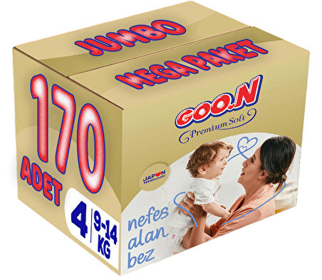 Goon Premium Soft Bebek Bezi Beden:4 (9-14Kg) Maxi 170 Adet Jumbo Mega Pk