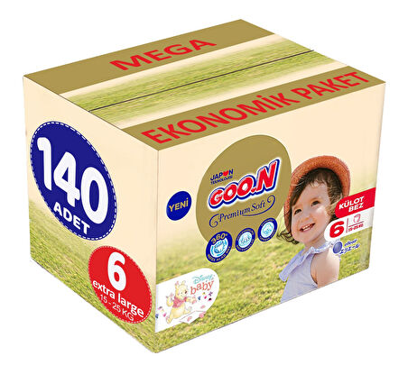 Goon Premium Soft Külot Bebek Bezi Beden:6 (15-25Kg) Extra Large 140 Adet Mega Ekonomik Pk