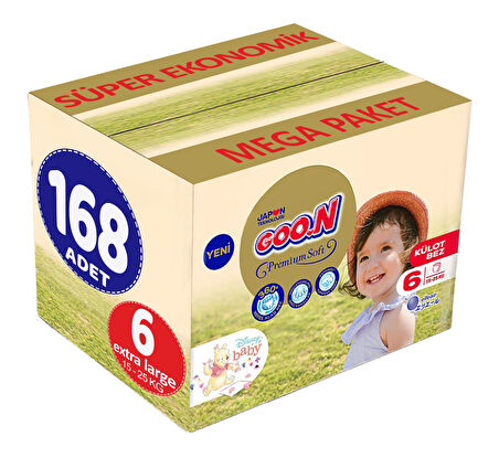 Goon Premium Soft Külot Bebek Bezi Beden:6 (15-25Kg) Extra Large 168 Adet Süper Ekonomik Mega Pk