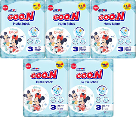 Goon Mutlu Bebek Bebek Bezi Beden:3 (7-12Kg) Midi 180 Adet Jumbo Mega Pk