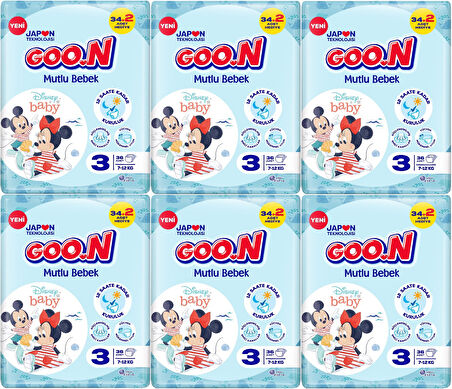 Goon Mutlu Bebek Bebek Bezi Beden:3 (7-12Kg) Midi 216 Adet Jumbo Ekstra Pk