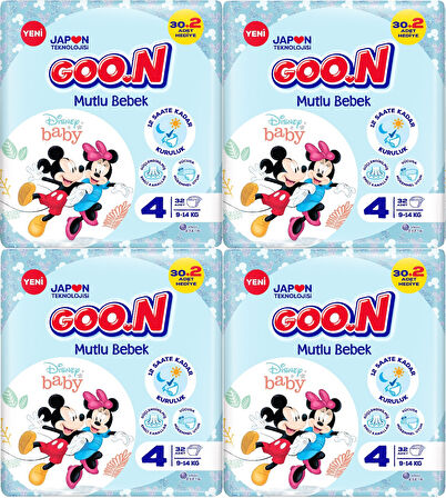 Goon Mutlu Bebek Bebek Bezi Beden:4 (9-14Kg) Maxi 128 Adet Jumbo Aylık Pk
