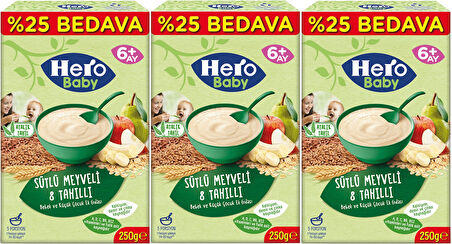 Hero Baby Kaşık Maması 250GR Sütlü Meyveli 8 Tahıllı (Avantaj Pk) (3 Lü Set)