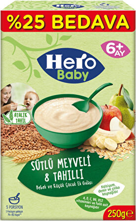 Hero Baby Kaşık Maması 250GR Sütlü Meyveli 8 Tahıllı (Avantaj Pk) (3 Lü Set)