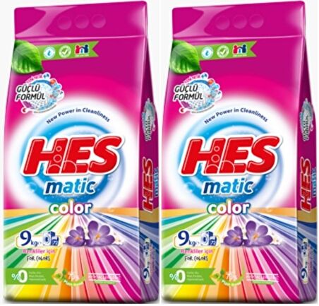 HES Matik Toz Çamaşır Deterjanı 18KG Color/Renkliler (144 Yıkama) (2PK*9KG)