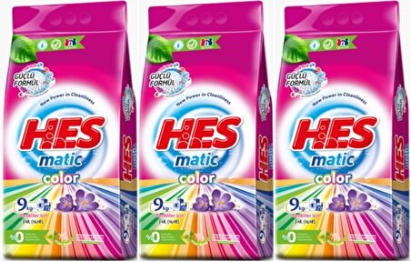 HES Matik Toz Çamaşır Deterjanı 27KG Color/Renkliler (216 Yıkama) (3PK*9KG)