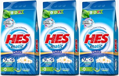 HES Matik Toz Çamaşır Deterjanı 27KG White/Beyazlar (216 Yıkama) (3PK*9KG)