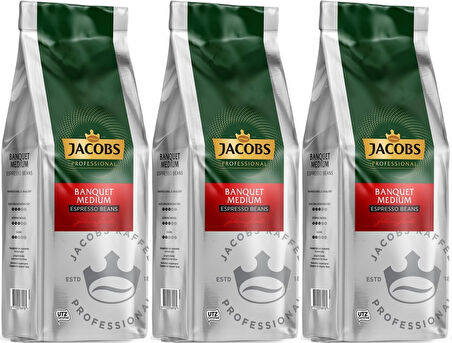 Jacobs Banquet Medium Çekirdek Kahve 1KG (Espresso Beans) (3 Lü Set)