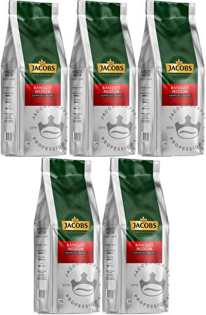 Jacobs Banquet Medium Çekirdek Kahve 1KG (Espresso Beans) (5 Li Set)