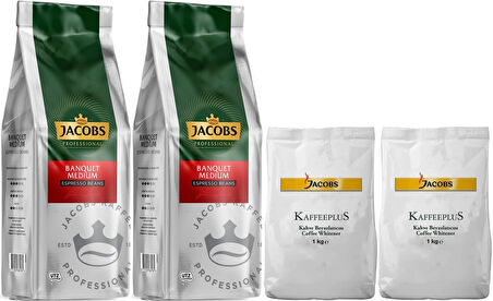 Jacobs Medium Çekirdek Kahve 1KG (Espresso Beans) & Kaffeeplus Süt Tozu 1KG (Karma 4 Lü Set)