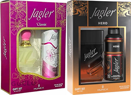 Jagler Parfüm Seti (Karma Set) Kadın 60ML Classic + Deodorant / Erkek 90ML Hero + Deodorant