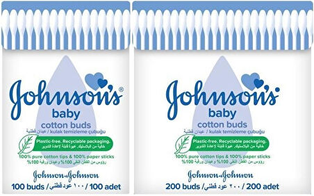 Johnsons Baby Kulak Temizleme Çubuğu 100 Adet + 200 Adet Toplam 300 Adet (Karma Set)