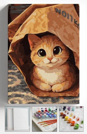 Sayılarla Boyama Seti Numaralı Tuval Fırça Boya Askı Aparatı Dahil Set 40x50 Cm - PAKET KEDİ
