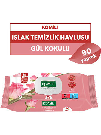 Komili Islak Havlu Mendil 90 Yaprak Gül Kokulu (5 Li Set) Pratik Kapaklı (450 Yaprak)