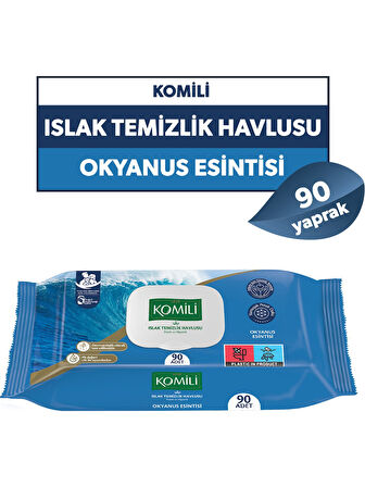 Komili Islak Havlu Mendil 90 Yaprak Okyanus Esintisi (2 Li Set) Pratik Kapaklı (180 Yaprak)