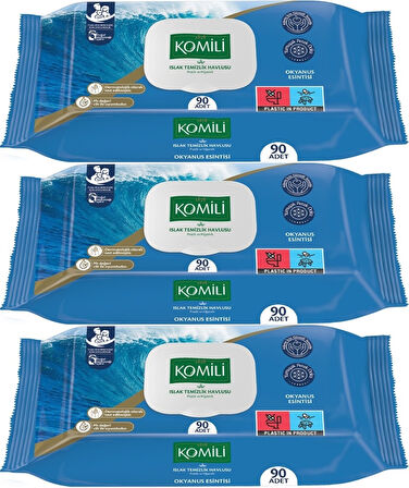 Komili Islak Havlu Mendil 90 Yaprak Okyanus Esintisi (3 Lü Set) Pratik Kapaklı (270 Yaprak)