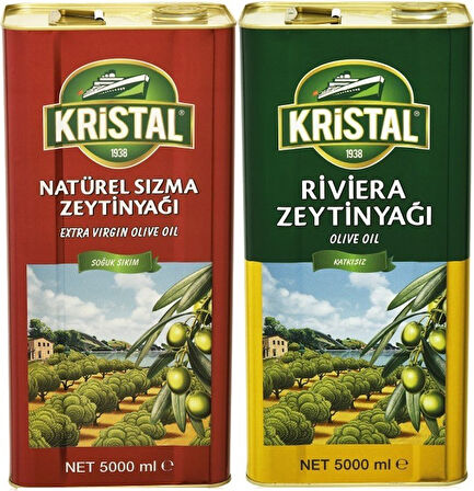 Kristal Zeytinyağı 10LT Natürel Sızma Soğuk Sıkım / Riviera (Teneke) (2PK*5LT)