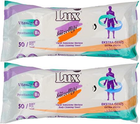 Lüx Hasta Vücut Temizleme Islak Mendil Havlu 50 Yaprak XL (2 Li Set)