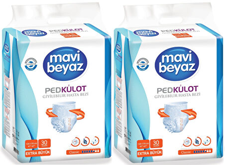 Mavi Beyaz Ped Emici Külot Hasta Bezi XL Ekstra Büyük 60 Adet