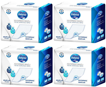 Mavi Beyaz Hasta Alt Açma Yatak Koruyucu Örtü 60*90CM 120 Adet (4Pk*30) Kaydırmaz Bantlı