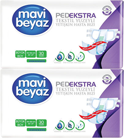 Mavi Beyaz Ped Ekstra Tekstil Yüzeyli Yetişkin Bel Bantlı Hasta Bezi Large Büyük 60 Adet