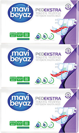 Mavi Beyaz Ped Ekstra Tekstil Yüzeyli Yetişkin Bel Bantlı Hasta Bezi Large Büyük 90 Adet