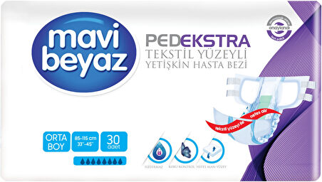 Mavi Beyaz Ped Ekstra Tekstil Yüzeyli Yetişkin Bel Bantlı Hasta Bezi Medium Orta 120 Adet