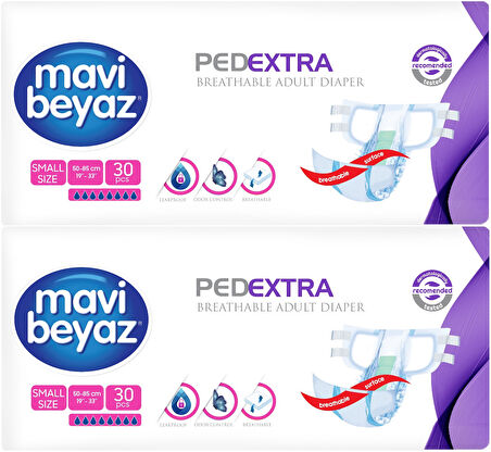 Mavi Beyaz Ped Ekstra Tekstil Yüzeyli Yetişkin Bel Bantlı Hasta Bezi Small Küçük 60 Adet