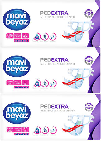 Mavi Beyaz Ped Ekstra Tekstil Yüzeyli Yetişkin Bel Bantlı Hasta Bezi Small Küçük 90 Adet