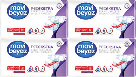 Mavi Beyaz Ped Ekstra Tekstil Yüzeyli Yetişkin Bel Bantlı Hasta Bezi XL Ekstra Büyük 120 Adet