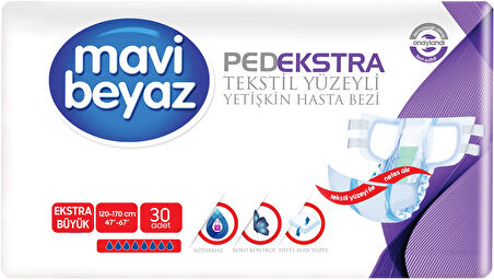 Mavi Beyaz Ped Ekstra Tekstil Yüzeyli Yetişkin Bel Bantlı Hasta Bezi XL Ekstra Büyük 240 Adet