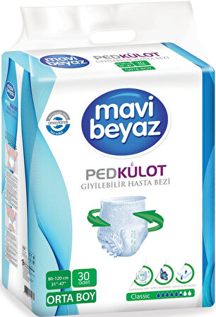 Mavi Beyaz Ped Emici Külot Hasta Bezi M - Medium Orta 120 Adet + Yatak Koruyucu Örtü 60*90CM 60 Adet