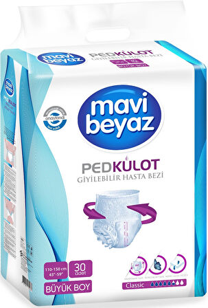 Mavi Beyaz Ped Emici Külot Hasta Bezi L - Large Büyük 120 Adet + Yatak Koruyucu Örtü 60*90CM 60 Adet