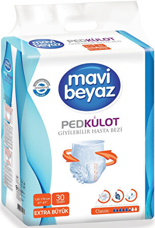 Mavi Beyaz Ped Emici Külot Hasta Bezi XL-Ekstra Büyük 30 Adet + Yatak Koruyucu Örtü 60*90CM 30 Adet