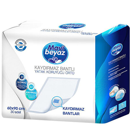 Mavi Beyaz Ped Emici Külot Hasta Bezi XL-Ekstra Büyük 60 Adet + Yatak Koruyucu Örtü 60*90CM 30 Adet