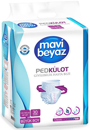 Mavi Beyaz Ped Emici Külot Hasta Bezi L 30 Adet + Yatak Koruyucu 30 Adet + Temizleme Havlusu 1 Pk