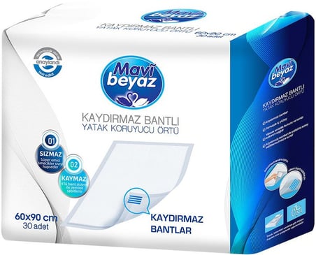 Mavi Beyaz Ped Ekstra Tekstil Yüzeyli Yetişkin Bel Bantlı Hasta Bezi L 30 Adet+ Yatak Korucu + Havlu
