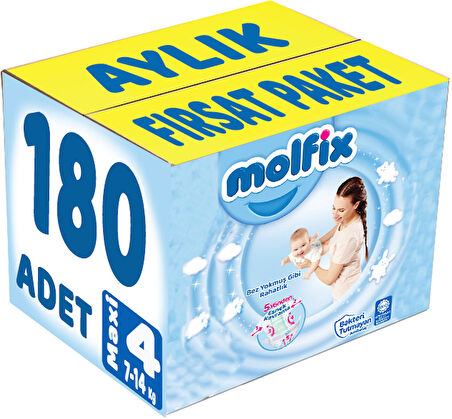 Molfix Bebek Bezi Beden:4 (7-14Kg) Maxi 186 Adet Aylık Fırsat Pk