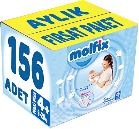 Molfix Bebek Bezi Beden:4+ (9-20Kg) Maxi Plus 156 Adet Aylık Fırsat Pk