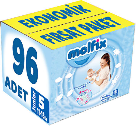 Molfix Bebek Bezi Beden:5 (11-18Kg) Junior 96 Adet Ekonomik Fırsat Pk