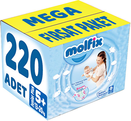 Molfix Bebek Bezi Beden:5+ (13-20Kg) Junior Plus 220 Adet Mega Fırsat Pk