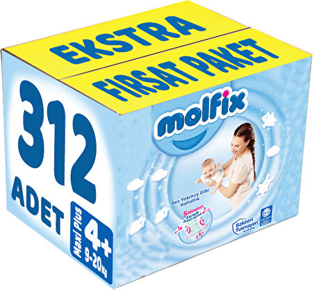 Molfix Bebek Bezi Beden:4+ (9-20Kg) Maxi Plus 312 Adet Ekstra Fırsat Pk