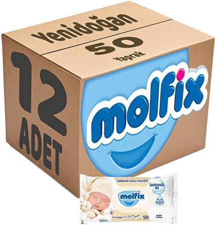 Molfix Islak Havlu Mendil İzotonik Yeni Doğan 12 Li Set 50 Yaprak Pamuklu Plastik Kapaklı