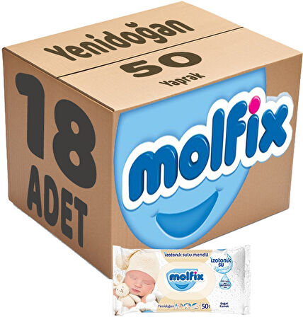 Molfix Islak Havlu Mendil İzotonik Yeni Doğan 18 Li Set 50 Yaprak Pamuklu Plastik Kapaklı